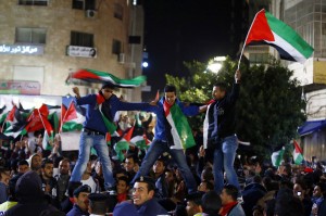 PALESTINIANS CELEBRATE DURING RALLY IN WEST BANK