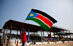 MAN WAVES SOUTH SUDAN FLAG DURING COUNTRY'S FIRST ANNIVERSARY OF INDEPENDENCE