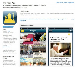 Capture d'écran de l'App du pape sur Iphone et Ipad lancée par le Vatican la veille de la Journée mondiale des communications sociales (photo CNS/Vatican).