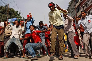 Manifestation des maoïstes avant les électiosn du 19 novembre 2013 à Katmandou (photo DR).